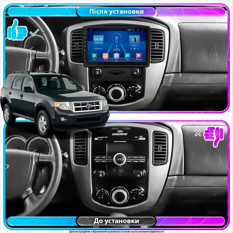 Штатная магнитола Lesko для Ford Escape II 2007-2012 экран 9" 6/128Gb 4G Wi-Fi GPS Top