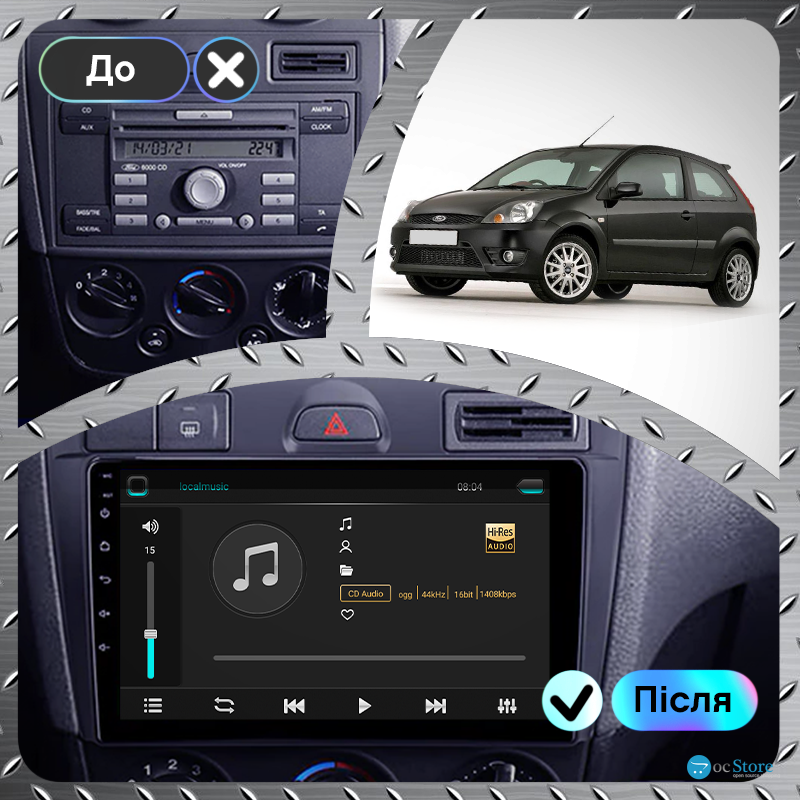 Штатная магнитола Lesko для Ford Fiesta Mk5 2002-2008 экран 9" 2/32Gb Wi-Fi GPS Base