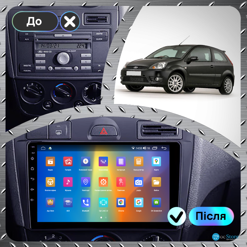 Штатная магнитола Lesko для Ford Fiesta Mk5 2002-2008 экран 9" 4/64Gb CarPlay 4G Wi-Fi GPS Prime