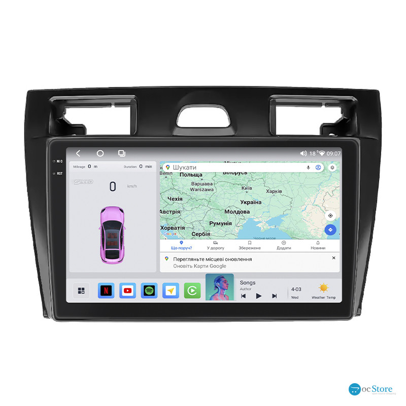 Штатная магнитола Lesko для Ford Fiesta Mk5 2002-2008 экран 9" 4/64 QLED CarPlay 4G Wi-Fi GPS 360 Prime