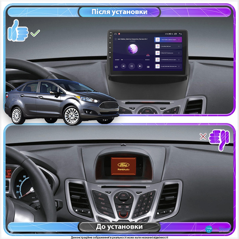 Штатная магнитола Lesko для Ford Fiesta Mk6 Рестайлинг 2012-2019 экран 9" 2/32Gb Wi-Fi GPS Base