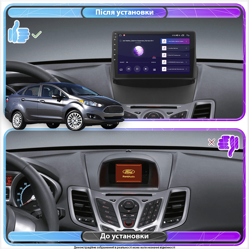 Штатная магнитола Lesko для Ford Fiesta Mk6 Рестайлинг 2012-2019 экран 9" 4/64Gb 4G Wi-Fi GPS Top