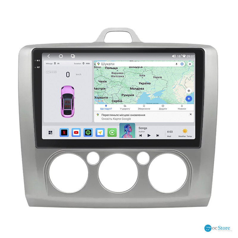Штатная магнитола Lesko для Ford Focus II (North America) 2007-2010 экран 9" 4/64 QLED CarPlay 4G Wi-Fi GPS 360 Prime
