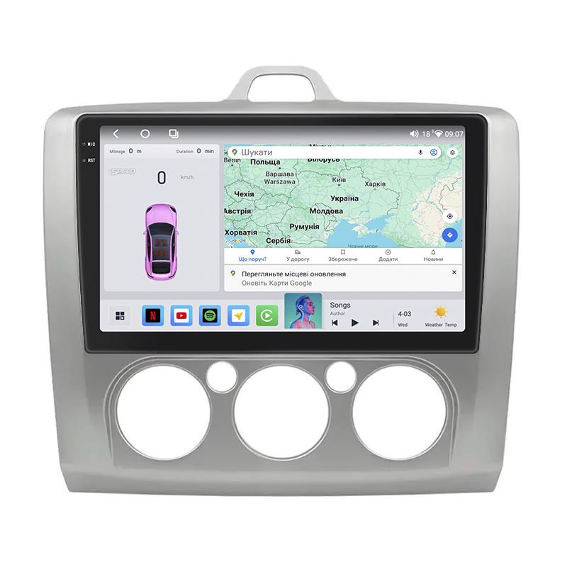 Штатная магнитола Lesko для Ford Focus II (North America) 2007-2010 экран 9" 4/64 QLED CarPlay 4G Wi-Fi GPS 360 Prime