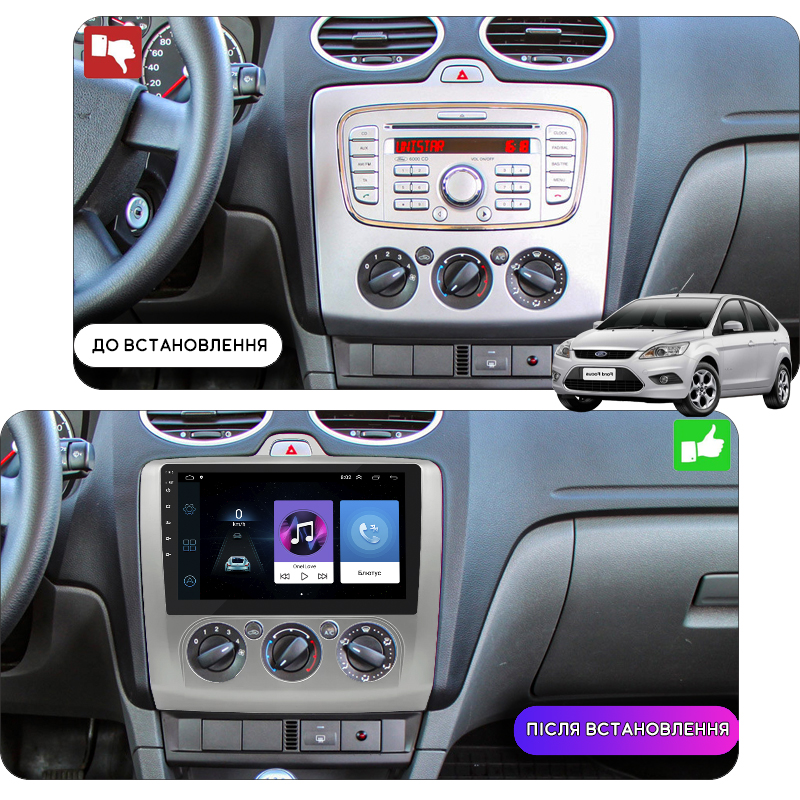 Штатная магнитола Lesko для Ford Focus II (North America) 2007-2010 экран 9" 2/32Gb 4G Wi-Fi GPS Top