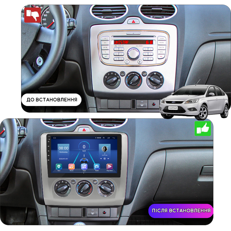 Штатная магнитола Lesko для Ford Focus II (North America) 2007-2010 экран 9" 6/128Gb 4G Wi-Fi GPS Top