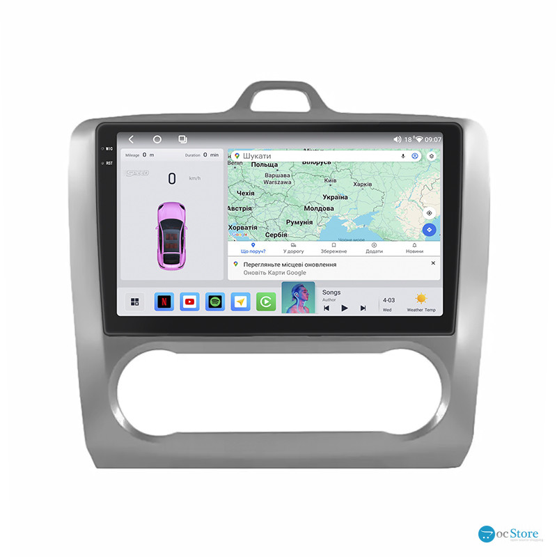 Штатная магнитола Lesko для Ford Focus II 2004-2008 экран 9" 4/64 QLED CarPlay 4G Wi-Fi GPS 360 Prime