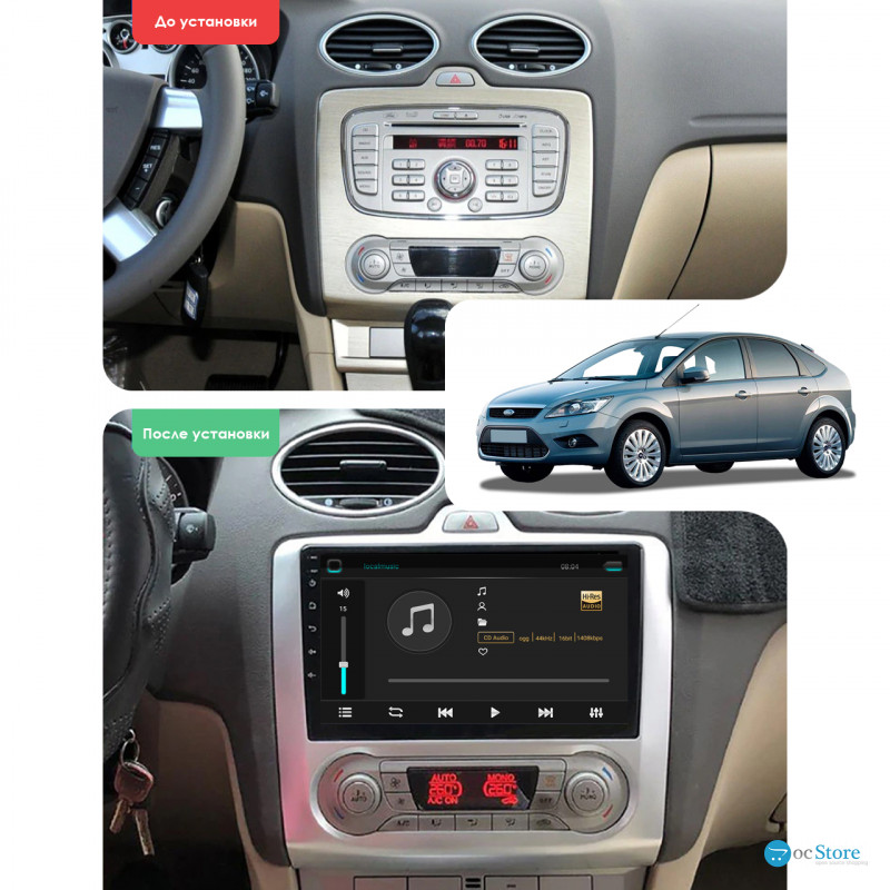 Штатная магнитола Lesko для Ford Focus II 2004-2008 экран 9" 4/64Gb 4G Wi-Fi GPS Top