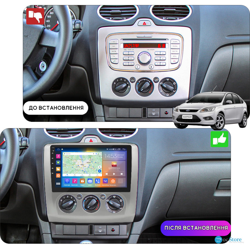 Штатная магнитола Lesko для Ford Focus II Рестайлинг 2007-2011 экран 9" 2/32Gb CarPlay 4G Wi-Fi GPS Prime