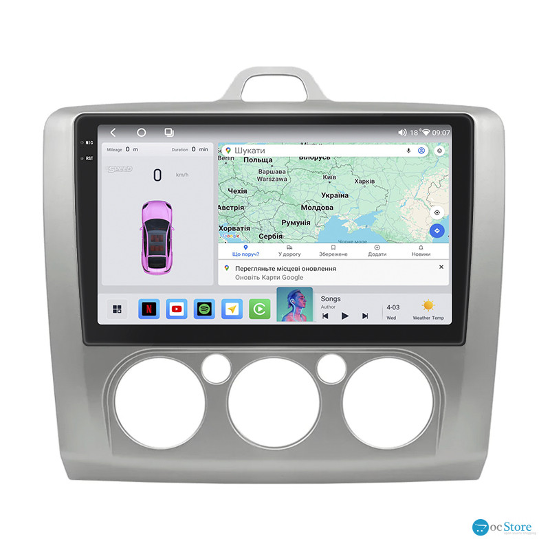 Штатная магнитола Lesko для Ford Focus II Рестайлинг 2007-2011 экран 9" 4/64 QLED CarPlay 4G Wi-Fi GPS 360 Prime