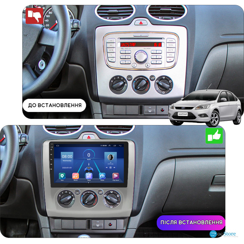 Штатная магнитола Lesko для Ford Focus II Рестайлинг 2007-2011 экран 9" 6/128Gb 4G Wi-Fi GPS Top