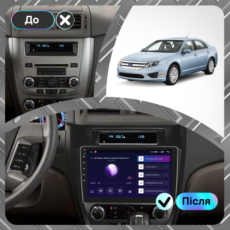 Штатная магнитола Lesko для Ford Fusion (North America) I 2005-2012 экран 10" 4/64Gb CarPlay 4G Wi-Fi GPS Prime