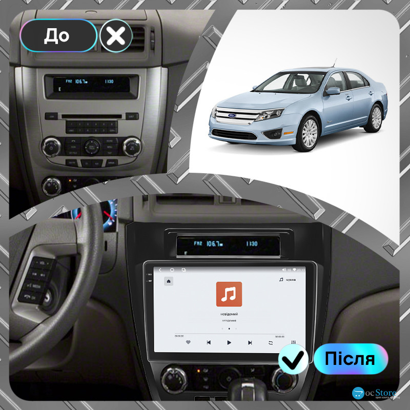 Штатная магнитола Lesko для Ford Fusion (North America) I 2005-2012 экран 10" 4/64 QLED CarPlay 4G Wi-Fi GPS 360 Prime