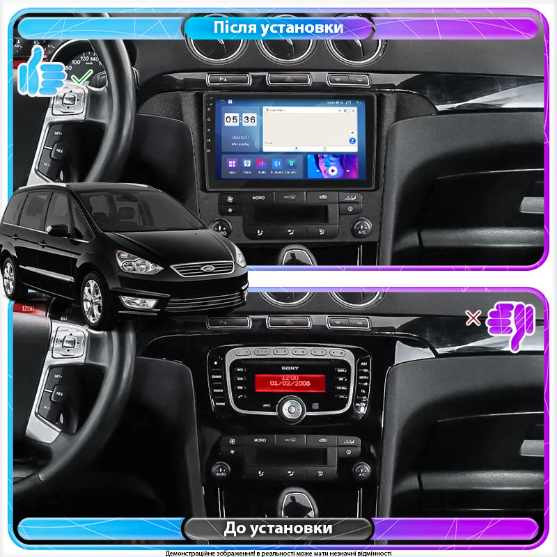 Штатная магнитола Lesko для Ford Galaxy II Рестайлинг 2010-2015 экран 9" 2/32Gb CarPlay 4G Wi-Fi GPS Prime