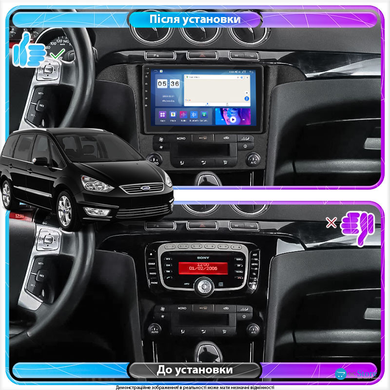 Штатная магнитола Lesko для Ford Galaxy II Рестайлинг 2010-2015 экран 9" 4/64Gb CarPlay 4G Wi-Fi GPS Prime