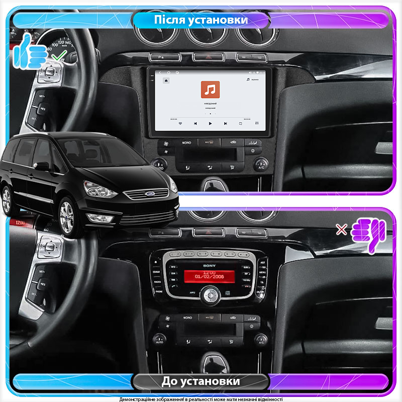 Штатная магнитола Lesko для Ford Galaxy II Рестайлинг 2010-2015 экран 9" 4/64 QLED CarPlay 4G Wi-Fi GPS 360 Prime