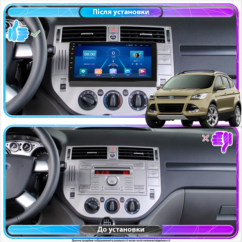 Штатная магнитола Lesko для Ford Kuga I 2008-2013 экран 9" 4/64Gb 4G Wi-Fi GPS Top