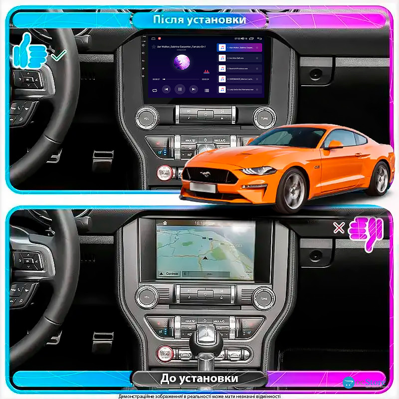Штатная магнитола Lesko для Ford Mustang VI Рестайлинг 2017-н.в. экран 9" 1/16Gb Wi-Fi GPS Base
