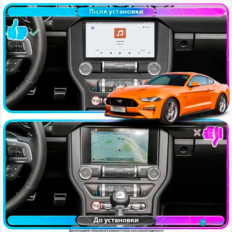 Штатная магнитола Lesko для Ford Mustang VI Рестайлинг 2017-н.в. экран 9" 4/64 QLED CarPlay 4G Wi-Fi GPS 360 Prime