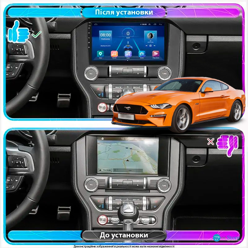 Штатная магнитола Lesko для Ford Mustang VI Рестайлинг 2017-н.в. экран 9" 4/64Gb 4G Wi-Fi GPS Top
