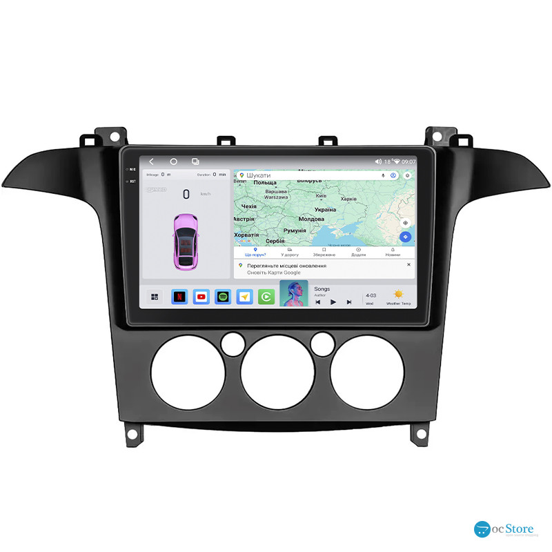 Штатная магнитола Lesko для Ford S-MAX I 2006-2010 экран 9" 4/64 QLED CarPlay 4G Wi-Fi GPS 360 Prime