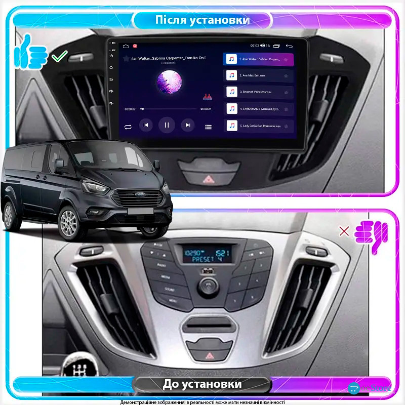 Штатная магнитола Lesko для Ford Tourneo Custom I Рестайлинг 2017-н.в. экран 9" 1/16Gb Wi-Fi GPS Base