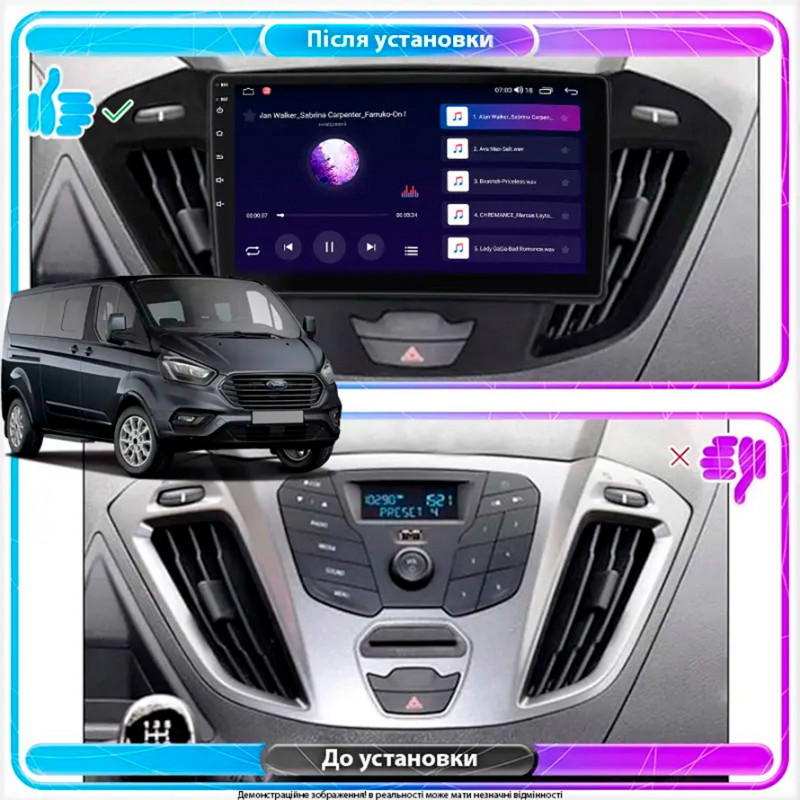 Штатная магнитола Lesko для Ford Tourneo Custom I Рестайлинг 2017-н.в. экран 9" 4/64Gb CarPlay 4G Wi-Fi GPS Prime