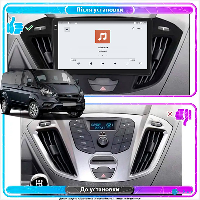 Штатная магнитола Lesko для Ford Tourneo Custom I Рестайлинг 2017-н.в. экран 9" 4/64 QLED CarPlay 4G Wi-Fi GPS 360 Prime