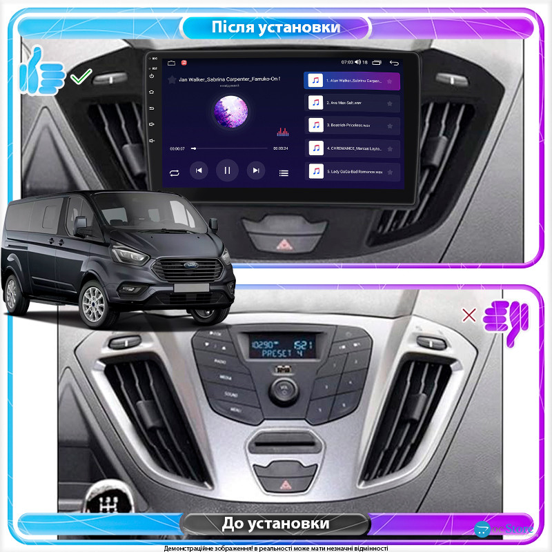 Штатная магнитола Lesko для Ford Tourneo Custom I Рестайлинг 2017-н.в. экран 9" 2/32Gb 4G Wi-Fi GPS Top