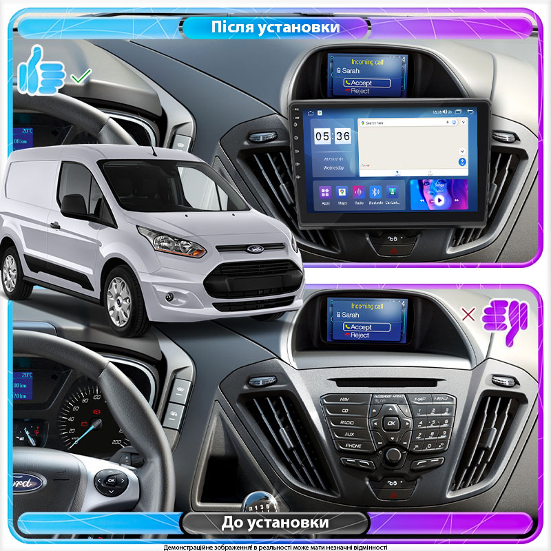 Штатная магнитола Lesko для Ford Transit Connect II 2012-2018 экран 9" 4/64Gb CarPlay 4G Wi-Fi GPS Prime