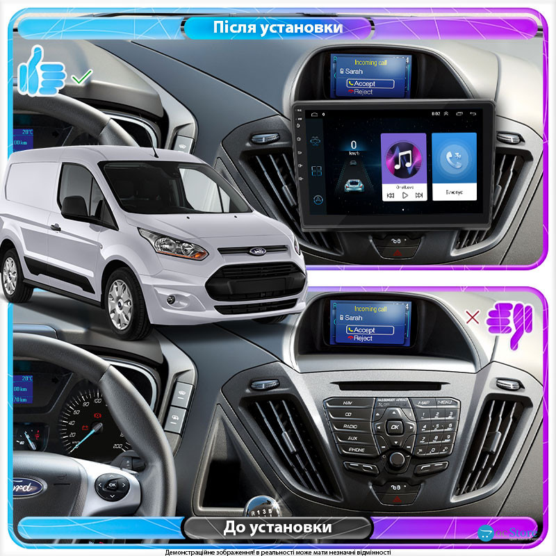 Штатная магнитола Lesko для Ford Transit Connect II Рестайлинг 2018-н.в. экран 9" 1/16Gb Wi-Fi GPS Base