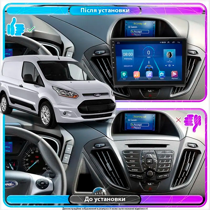 Штатная магнитола Lesko для Ford Transit Connect II Рестайлинг 2018-н.в. экран 9" 2/32Gb Wi-Fi GPS Base