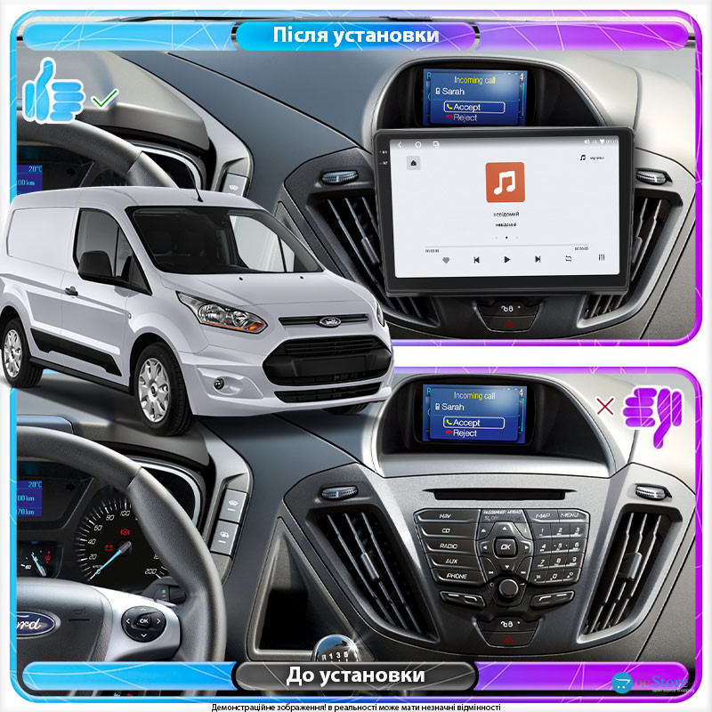 Штатная магнитола Lesko для Ford Transit Connect II Рестайлинг 2018-н.в. экран 9" 4/64 QLED CarPlay 4G Wi-Fi GPS 360 Prime