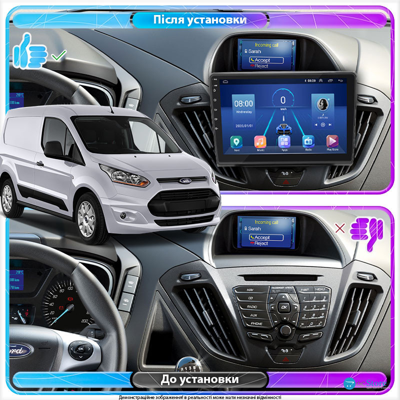 Штатная магнитола Lesko для Ford Transit Connect II Рестайлинг 2018-н.в. экран 9" 4/64Gb 4G Wi-Fi GPS Top