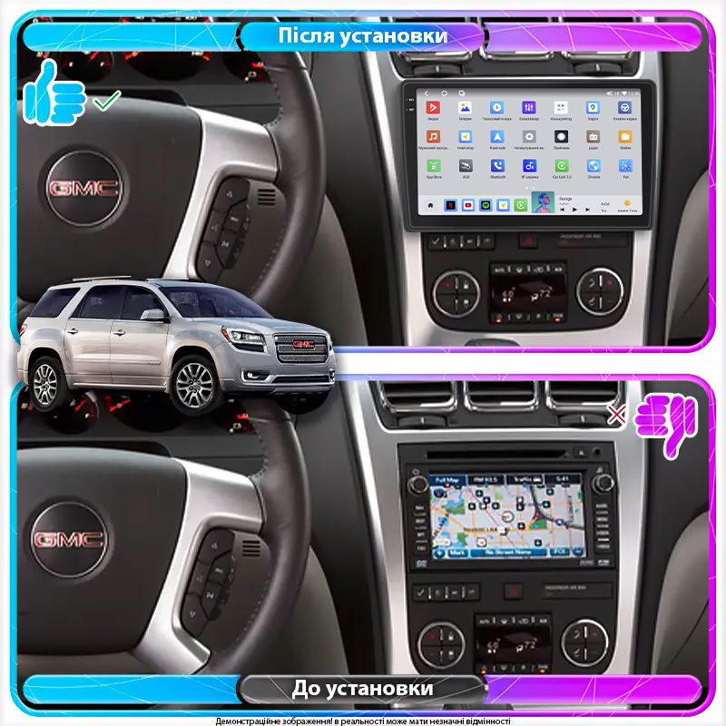 Штатная магнитола Lesko для GMC Acadia I 2006-2013 экран 10" 4/64 QLED CarPlay 4G Wi-Fi GPS 360 Prime