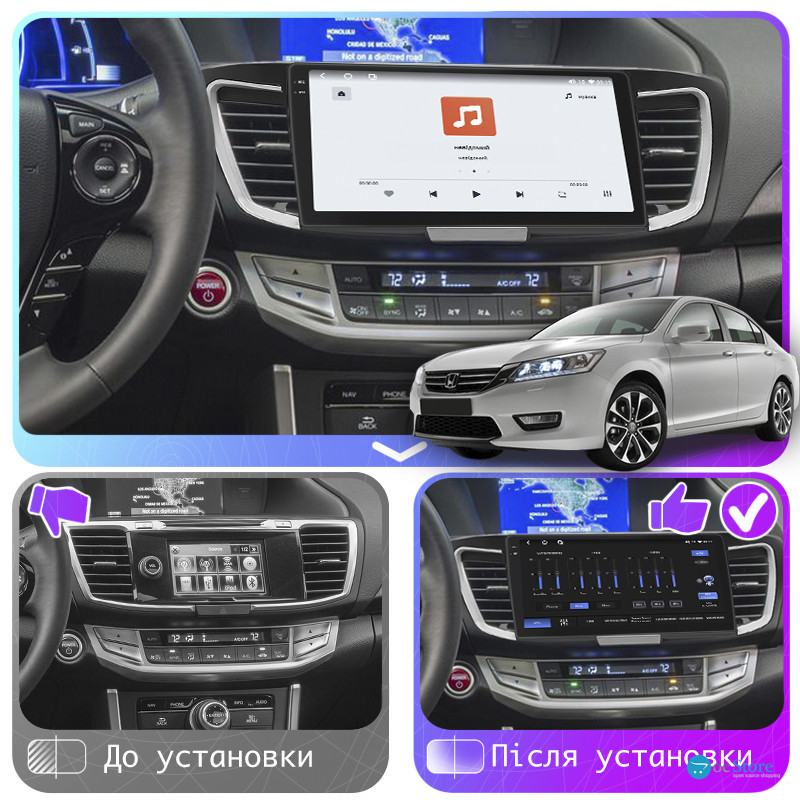 Штатная магнитола Lesko для Honda Accord IX 2012-2015 экран 10" 4/64 QLED CarPlay 4G Wi-Fi GPS 360 Prime