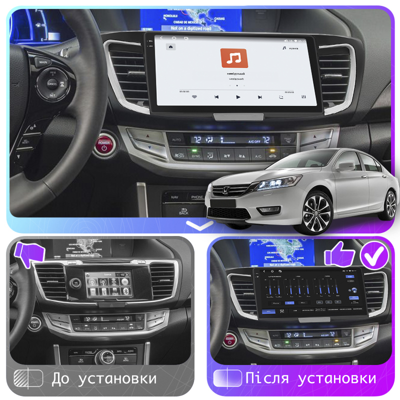 Штатная магнитола Lesko для Honda Accord IX 2012-2015 экран 10" 4/64 QLED CarPlay 4G Wi-Fi GPS 360 Prime