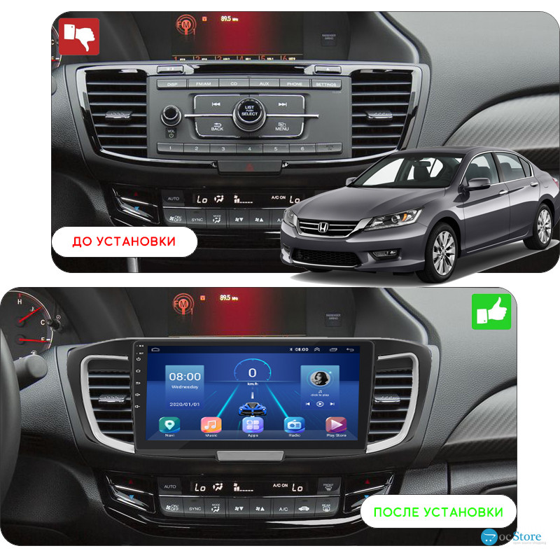 Штатная магнитола Lesko для Honda Accord IX Рестайлинг 2015-2019 экран 10" 2/32Gb 4G Wi-Fi GPS Top