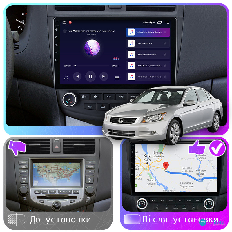 Штатная магнитола Lesko для Honda Accord VII 2002-2006 экран 10" 2/32Gb CarPlay 4G Wi-Fi GPS Prime