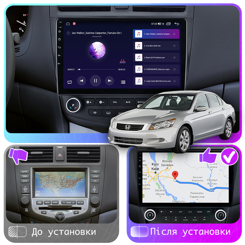 Штатная магнитола Lesko для Honda Accord VII 2002-2006 экран 10" 4/64Gb CarPlay 4G Wi-Fi GPS Prime