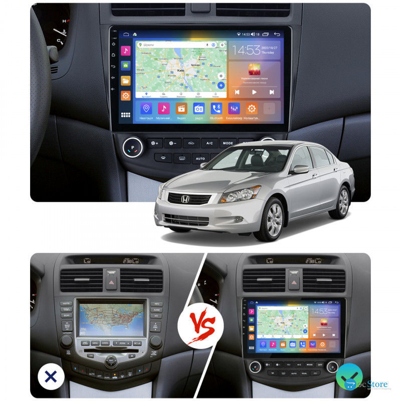 Штатная магнитола Lesko для Honda Accord VII Рестайлинг 2005-2008 экран 10" 2/32Gb CarPlay 4G Wi-Fi GPS Prime