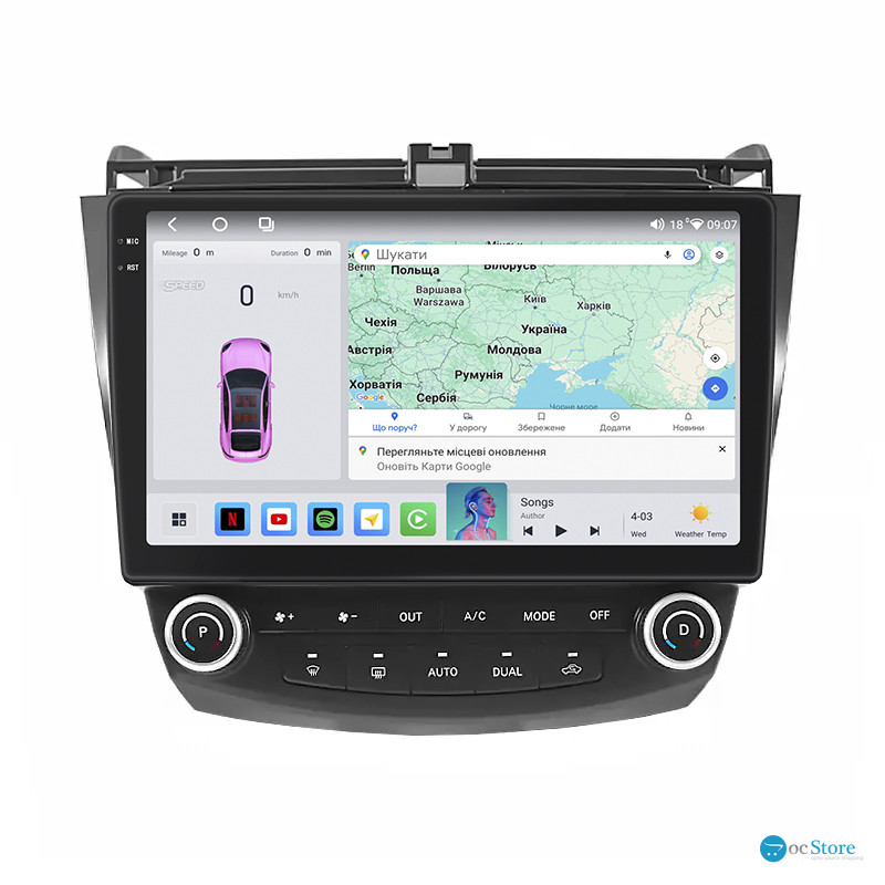 Штатная магнитола Lesko для Honda Accord VII Рестайлинг 2005-2008 экран 10" 4/64 QLED CarPlay 4G Wi-Fi GPS 360 Prime