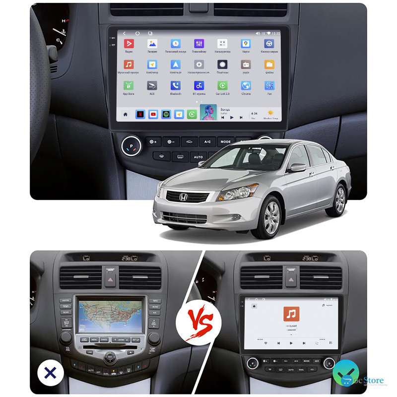 Штатная магнитола Lesko для Honda Accord VII Рестайлинг 2005-2008 экран 10" 4/64 QLED CarPlay 4G Wi-Fi GPS 360 Prime