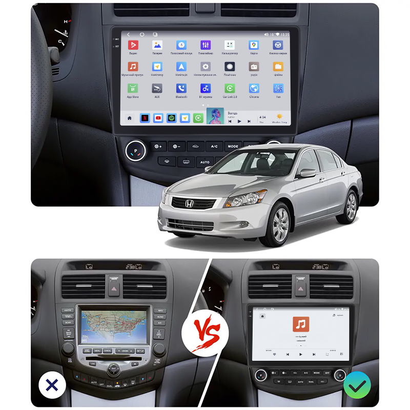 Штатная магнитола Lesko для Honda Accord VII Рестайлинг 2005-2008 экран 10" 4/64 QLED CarPlay 4G Wi-Fi GPS 360 Prime