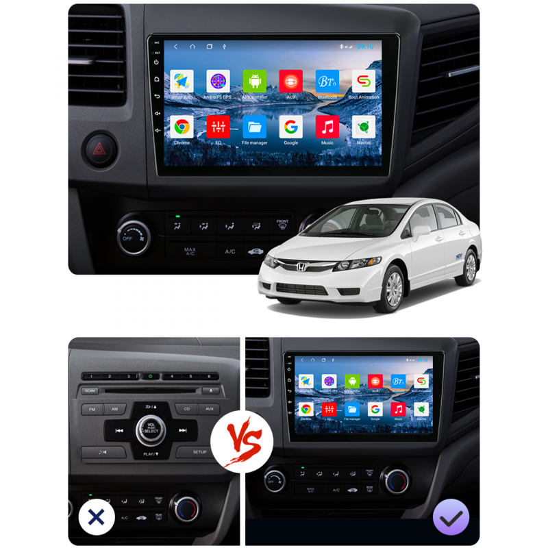 Штатная магнитола Lesko для Honda Civic IX 2011-2015 экран 9" 2/32Gb Wi-Fi GPS Base