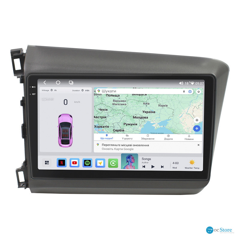 Штатная магнитола Lesko для Honda Civic IX 2011-2015 экран 9" 4/64 QLED CarPlay 4G Wi-Fi GPS 360 Prime