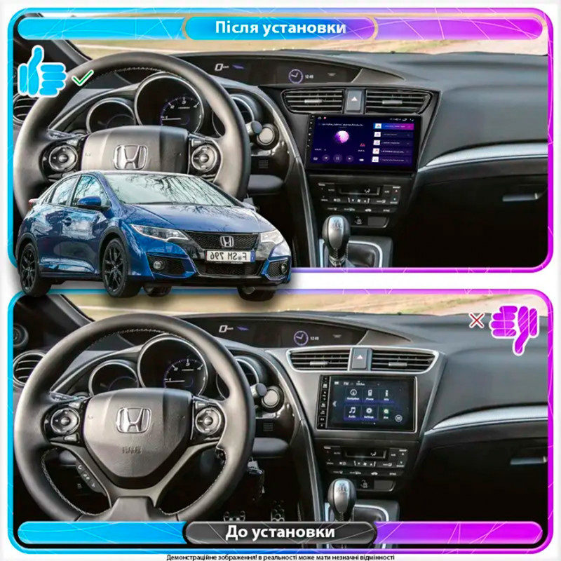 Штатная магнитола Lesko для Honda Civic IX Рестайлинг 2013-2017 экран 9" 4/64Gb CarPlay 4G Wi-Fi GPS Prime