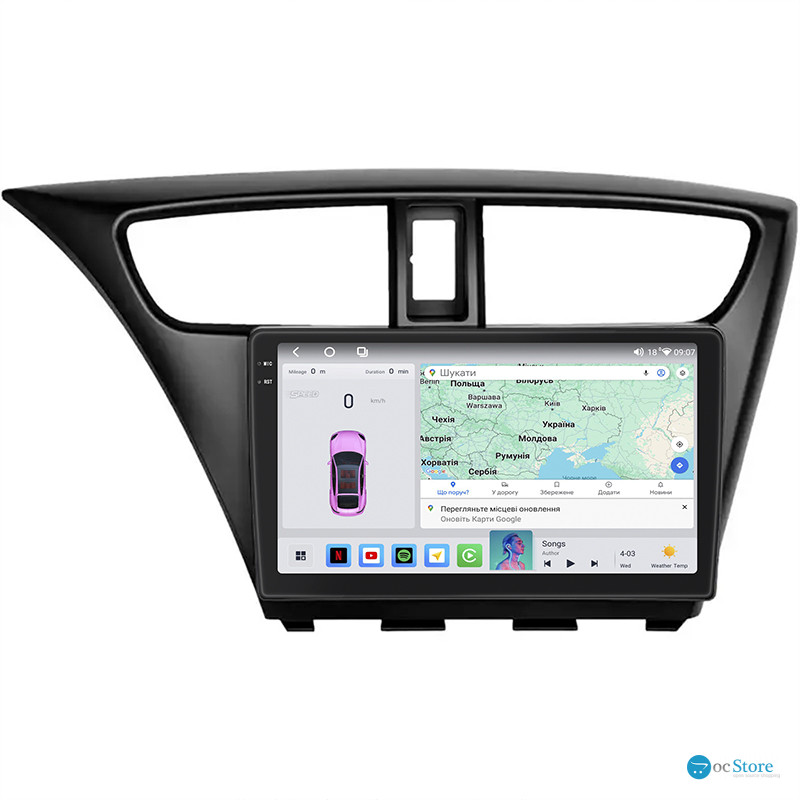 Штатная магнитола Lesko для Honda Civic IX Рестайлинг 2013-2017 экран 9" 4/64 QLED CarPlay 4G Wi-Fi GPS 360 Prime