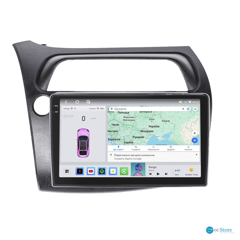 Штатная магнитола Lesko для Honda Civic Type R VIII 2006-2008 экран 9" 4/64 QLED CarPlay 4G Wi-Fi GPS 360 Prime