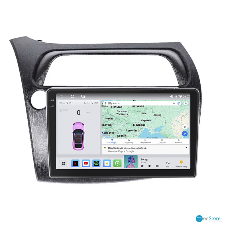 Штатная магнитола Lesko для Honda Civic Type R VIII Рестайлинг 2008-2011 экран 9" 4/64 QLED CarPlay 4G Wi-Fi GPS 360 Prime